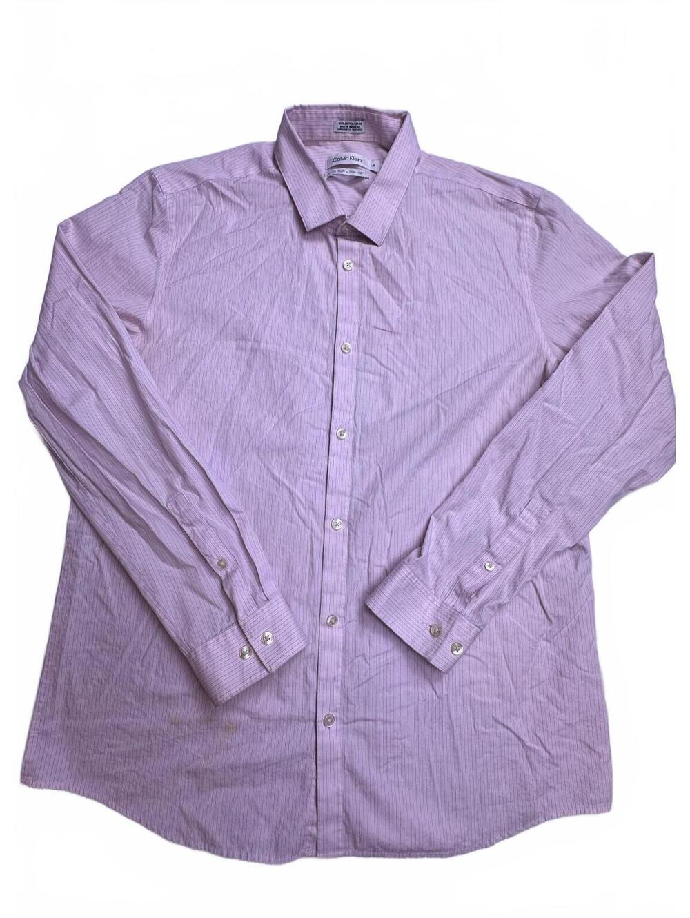 Calvin Klein Men's L Pink Pinstripe Non Iron Dress Shirt